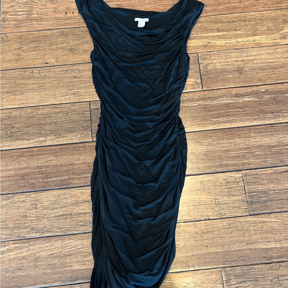 H&M Black Ruched Sleeveless Mini Dress